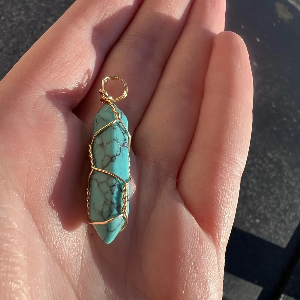 Turquoise Handmade Wire Wrapped Pendant - Picture 6 of 6